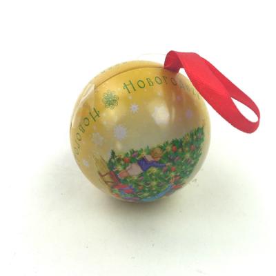 China Safety Factory Direct Selling Small Custom Printed Dia.7CM Christmas Metal Tin Ball With Ribbon for sale