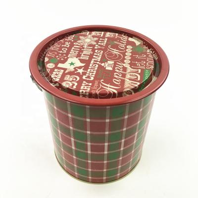 China Round Dia11*13CM Security Christmas Gift Tin Can / Metal Bucket With Handle for sale