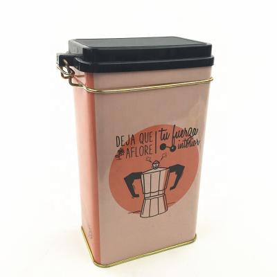 China High Quality Safety Wholesale 9.8*6.3*16cm Tea Tin Box With Wire Buckles Plastic Lid for sale