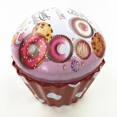 China High Quality Hot Sales Safety DIA12.5X16cm Metal Cupcake Shape Tin Box With Opening For Biscuit And Biscuit Packaging for sale