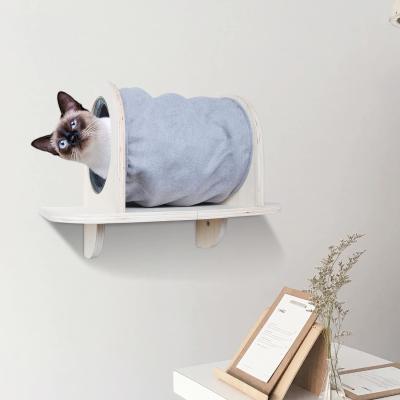 China Viable EVERYTHING FOR PAWS Cat Hideaway Tunnel Wall Mounted with Soft Grooming Brush for Kitten Cat Wood Furniture for Play and Hiding for sale