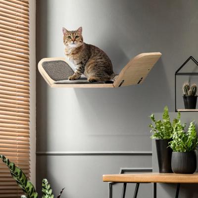 China Viable Hot Sales Wooden Cat Wall Mounted Bed Climbing Shelf Striping Mat Pad Climber Catnip Ball Soft Pet Furniture for sale