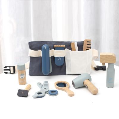 China Eco-friendly Material Wooden Hairdresser Toys Baby Educational Toy For Pretend Role Haircut Kit Hairdresser for sale