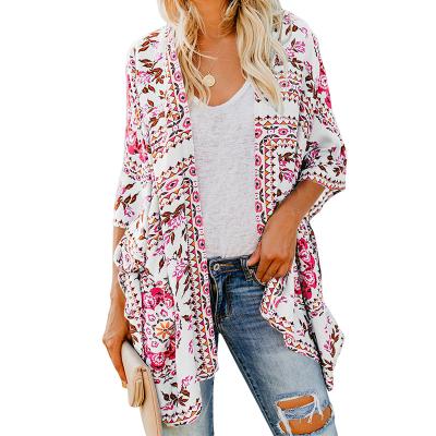 China Wholesale Fashion Breathable Floral Print Summer Open Front Beach Cover Up Women Cardigan Kimonos Ladies for sale