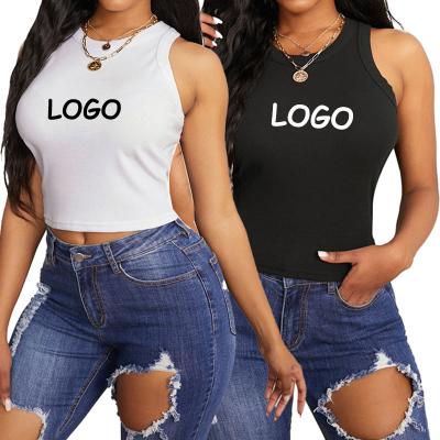 China Custom Logo Basic Plain Bodycon Tight Breathable Ribbed Black White Color Women Crop Tank Top for sale