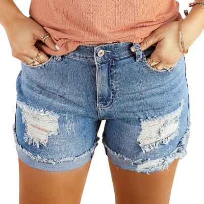 China Summer Distressed Rolled Edge Blue/Dark Blue/Black Breathable Jean Shorts Ripped Denim Shorts For Women for sale