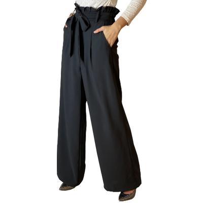 China Wholesale Fashion Women Loose Casual Pants Breathable Black Ruched High Waist Wide Leg Pants for sale