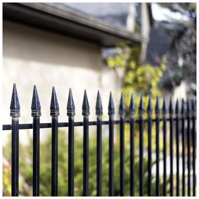 China Waterproof Decorative Black Coated Bending / Curved Top Fence Wrought Iron Steel Fence for sale