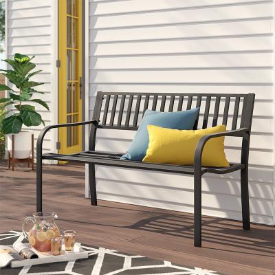 China Durable Hot Selling Black Patio Garden Bench Comfortable Metal Stainless Steel Metal Outdoor Bench Furniture for sale