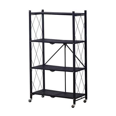 China Kitchen Viable Rack Free Installation Folding Single Layer Iron Storage Rack Oven Microwave Floor-Standing Rack for sale