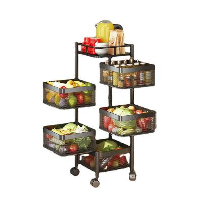 China Rotating Kitchen 2/3/4/5 Tier Floor Storage Rack Multi-Layer Sustainable Bathroom Vegetable Fruit Storage Shelf Rack for sale