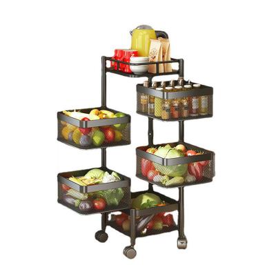 China Kitchen Revolving Shelf For Fruit Vegetable 2 3 Floor 4 Layer Household Storage Rack Black Square Fruit Cart for sale