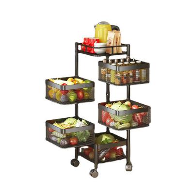 China Sustainable 3 4 5 - Tier Black Kitchen Rotate Cart Mesh Wire Rolling Cart One Rolls Swivel Wire Basket Shelving Utility Cart for sale