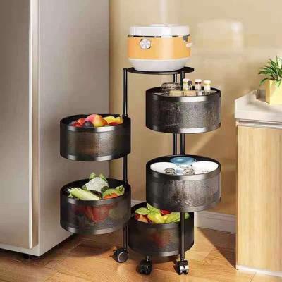 China Kitchen Viable Storage Trolley Cart Rotating 3 Shelf 4 5 Layers Fruit And Vegetable Basket Rack With Wheels Around Rack for sale