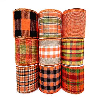 China Eco-Friendly / Custom 2.5 Inch Plaid Wired Edge Ribbon Color Plaid Fall Ribbon For Fall Thanksgiving Decoration - Wired Ribbon Per Purchase, Plaid Ribbon, Fall for sale