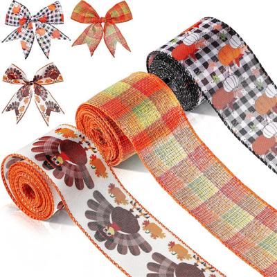 China Eco-Friendly / Custom 2.5 Inch Plaid Wired Edge Ribbon Color Plaid Fall Ribbon For Fall Thanksgiving Decoration - Wired Ribbon Per Purchase, Plaid Ribbon, Fall for sale