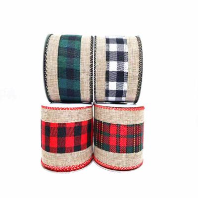 China Best Quality Viable Burlap Christmas Ribbon With Side Burlap Cable Ribbon Customized Gingham Burlap Ribbon for sale