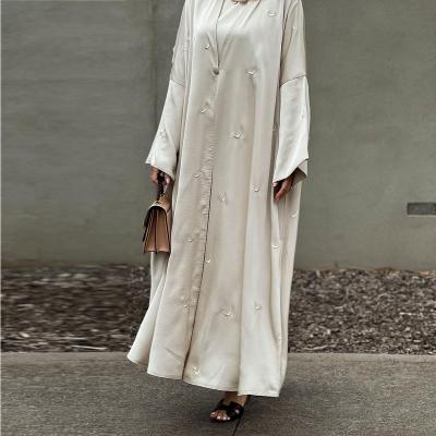 China 2022 Viable Customized New Abaya Spring Satin Muslim Pleat Embroidery Luxurious Long Silk for sale