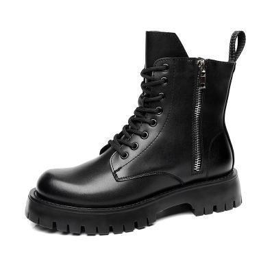 China Anti-slip men shoes Autumn New Leather Martin Boots 2021 lower than thick upper medium mens lace up with velvet side zipper boots for sale