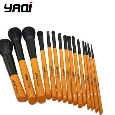 China Angular Blush YAQI 13 Pcs Private Label Makeup Brush Yellow Double Eye Cosmetic Brush Set for sale