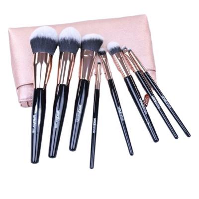 China Yaqi High Quality Black Wood Handle Synthetic Makeup Brush 8pcs Set Makeup Brush Luxury for sale