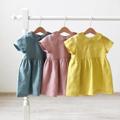 China Princess Baby Doll Collar Baby Doll Clothes Short Sleeve Cute Girls' Breathable Ramie Rayon Wash Quality Sand Dresses for sale