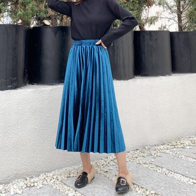 China High Elasticity Plus Size Women Girls Vintage Waist Casual Party Midi Pleated Skirt for sale