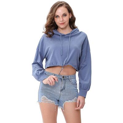 China Wholesale Sustainable Loose Cotton Long Sleeve Pullover Women Hoodie Crop Knitted Top for sale