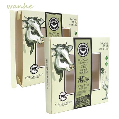 China Modern Design Recyclable Paper Box Breakfast Sausage Packaging Customized Folding Packing With Window for sale