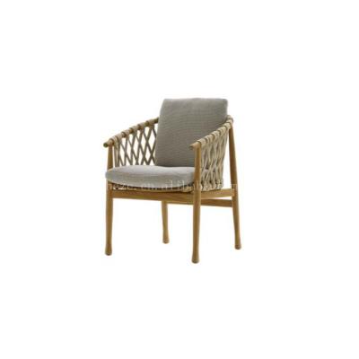 China Modern Armchair Teak Wood Weave Chair Outdoor Rope Chair Dining Chairs For Garden for sale