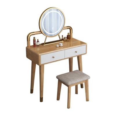 China Factory direct sale adjustable solid wood bedroom (height) make up dressing table with LED light for sale