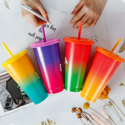 China 24oz Customized Design Sustainable Reusable Plastic Cup With Lid And Straw for sale