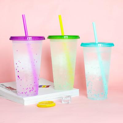 China 710ml Matte Plastic Cup Reusable Plastic Tumbler Straw Cup With Lid Custom Logo Color Changing Reusable Coffee for sale