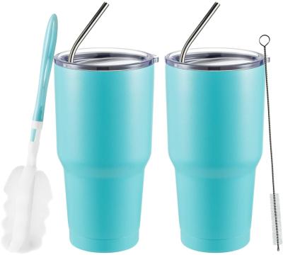 China Sustainable Custom Plastic Glass Travel Stainless Steel Coffee Mug Coffe Insulated Thermal Mug With Straw for sale