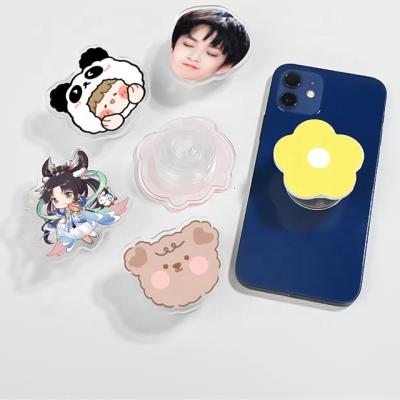 China Wholesale Custom Transparent Holographic Acrylic Phone Grip Phone Holder Sticker Anime Double Sided Image for sale