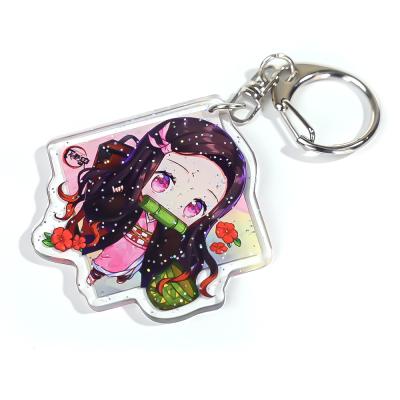 China LANGJIA acrylic key chain charms high quality transparent holographic transparent double sided keychain glitter for sale