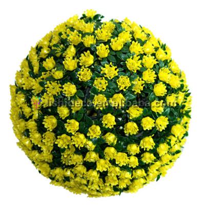 China Gardening Stage Hot Sale UV Protection Yellow Decorative Artificial Flower Ball Rose Ball for sale