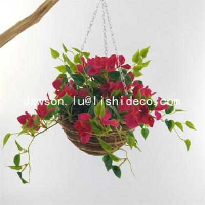 China Gardening Display Wholesale Artificial Hanging Flower Baskets Handmade Flower Basket For Home Door Decoration for sale