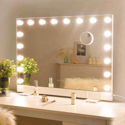 China Lighted 18pcs G35 bulb Tabletop Big makeup vanity mirror Styles LED Lighted Vanity led makeup mirror for Makeup Desk for sale