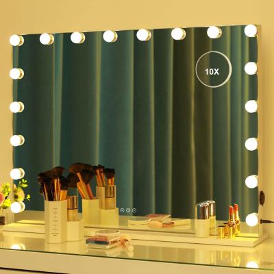 China Lighted 18pcs G35 bulb Tabletop Big makeup vanity mirror Styles LED mirror bathroom vanity wall mounted makeup mirror for sale