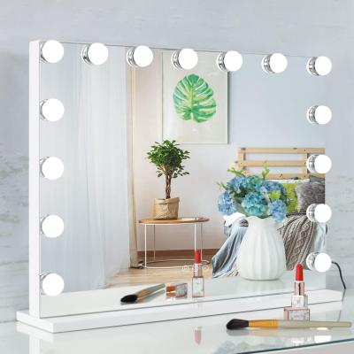 China Lighted LED 15 Bulb Table Makeup Mirror Led Hollywood lighted makeup mirror With Lights for bedroom desktop for sale