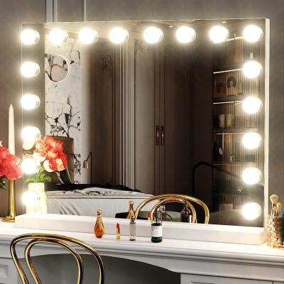 China Lighted Dimmable Table Top Led Vanity Makeup Hollywood Mirror With Light Bulbs for sale