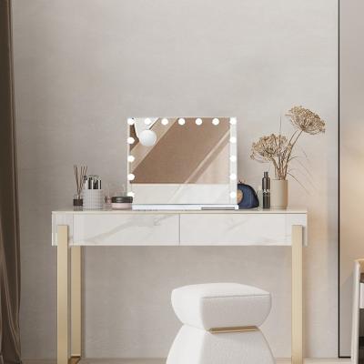 China Fashion Hollywood Vanity Lighted Portable Desktop Makeup Led Mirror With With 15 Dimmable Bulbs 3 Color Light Settings for sale