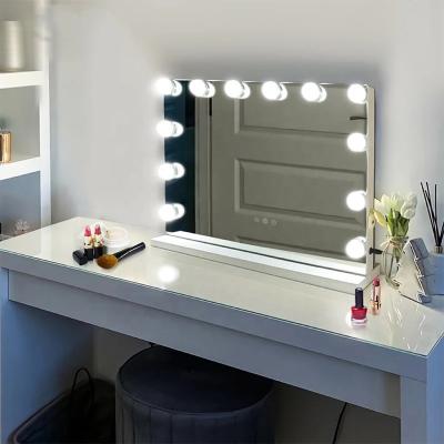 China Modern Rectangle Lighted Makeup Mirror With USB Cable Power Supply Hollywood Style LED Bulbs Beauty Vanity Mirror for sale