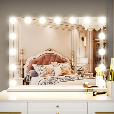 China Lighted Dimmable Table Top Led Vanity Makeup Hollywood Mirror With Light Bulbs for sale