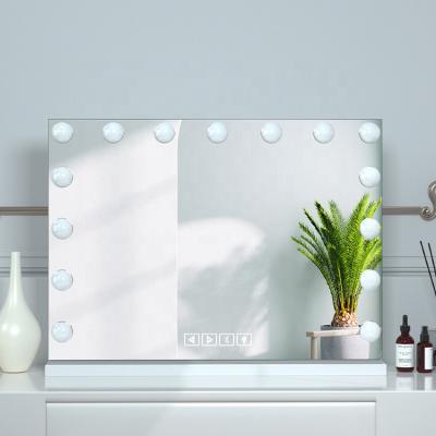 China Large Lighted Vanity Mirror with Lighting Hollywood Vanity Mirror and Bluetooth Speaker with 15 Dimmable LED Bulbs for sale