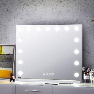 China Lighted 15 Bulbs Hollywood Makeup Mirror 3 Mode Adjustable Touch Screen Make Up Mirror With bluetooth for sale