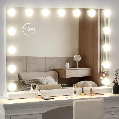 China Lighted Dimmable Table Top Led Vanity Makeup Hollywood Mirror With Light Bulbs for sale