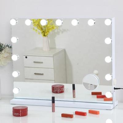 China Lighted 15 Bulbs Hollywood Led Mirror Makeup 3 Mode Adjustable Touch Screen Make Up Mirror With bluetooth for sale