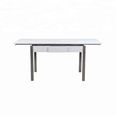 China Trendy Convertible Metal Extension Desk Table With Wood Top White Modern Extension Table for sale